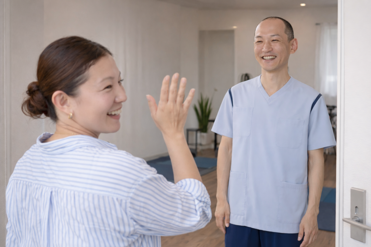 施術後のクライアントとの見送りシーン