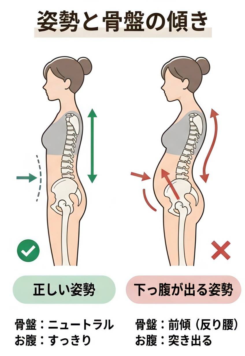 骨盤の傾きや姿勢の違いを示すイメージ