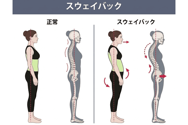 横から見た立位姿勢の比較（ふつうの立ち方／スウェーバック）
